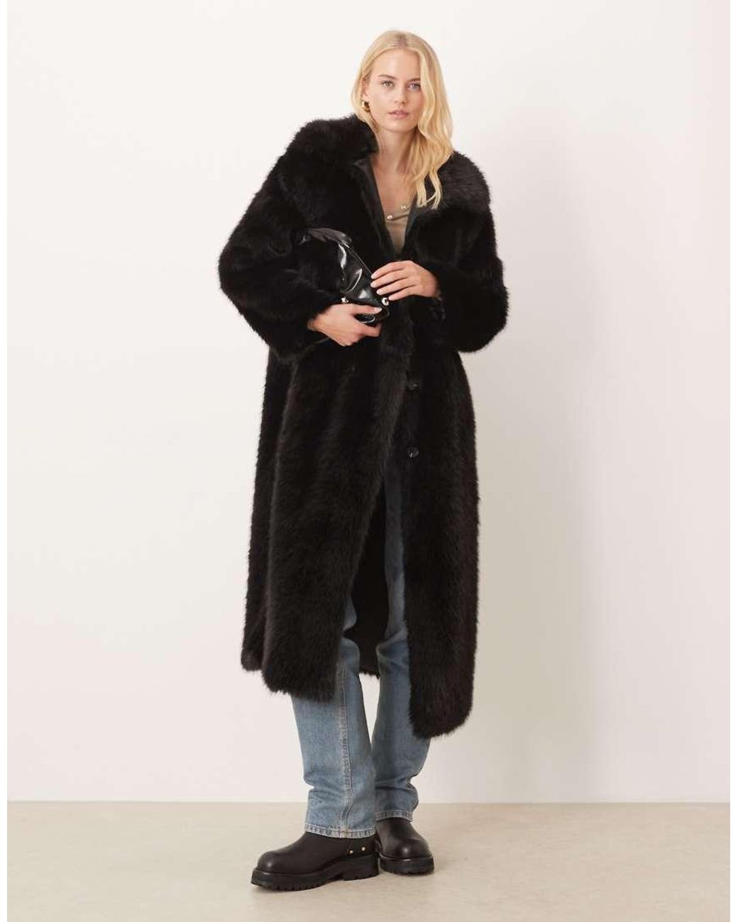 ASOS Black Asos Design Tall Longline Tipped Faux Fur Car Coat