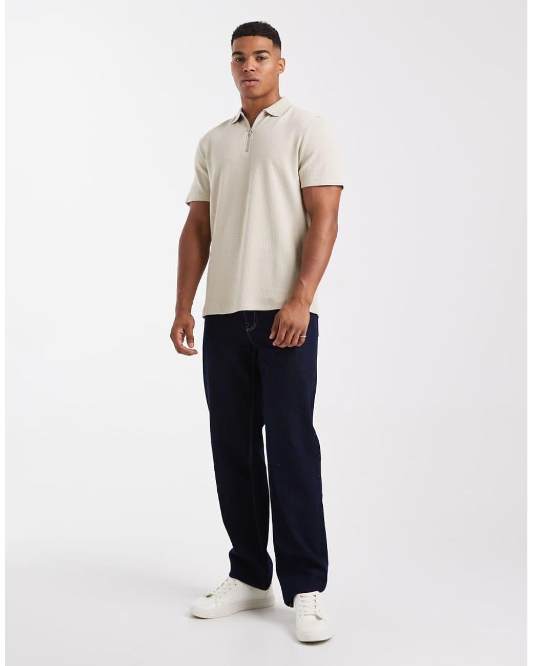 ASOS White Regular Fit Zip Polo for men