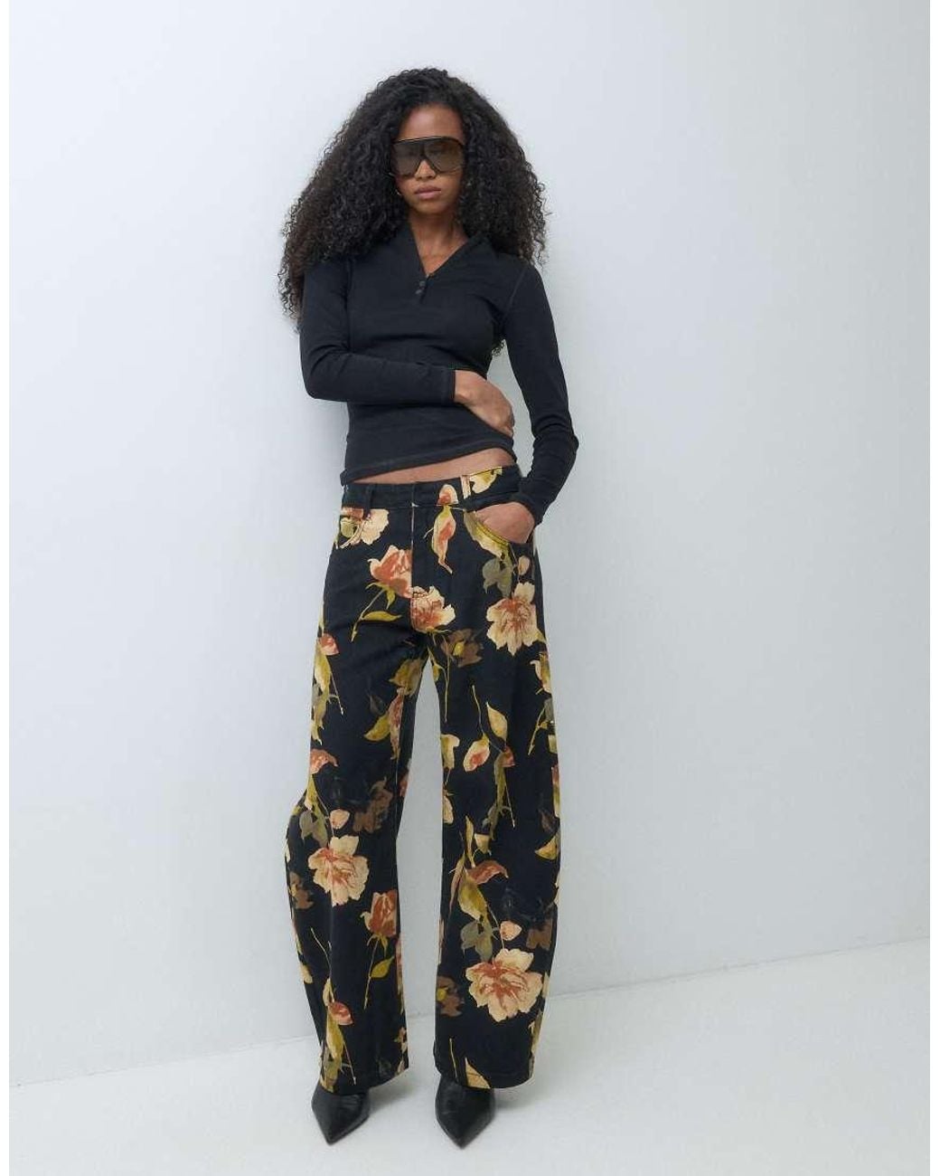 ASOS Blue Printed Barrel Leg Trouser