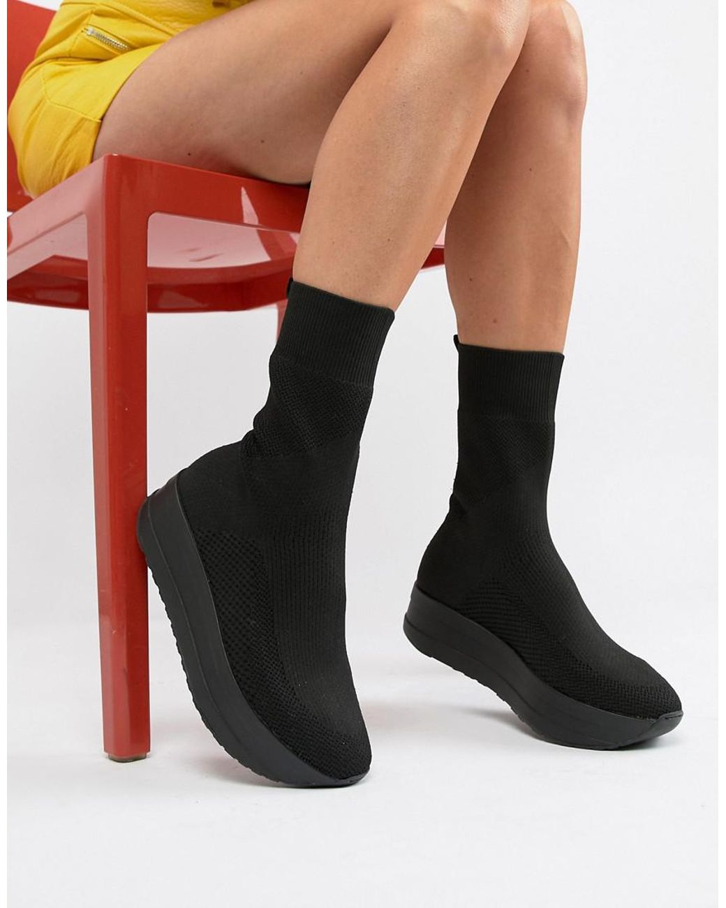 Vagabond Shoemakers Casey Black Stretch Flatfrom Sock Boots | Lyst