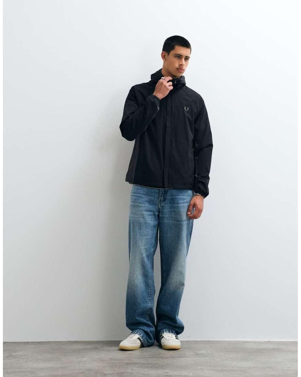 Fred Perry Blue Colour Block Hooded Jacket for men