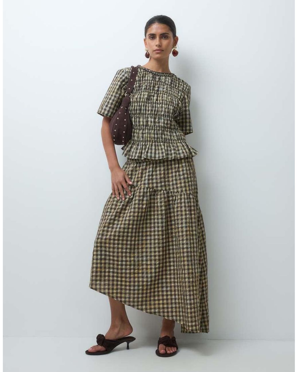 Pieces Green Shirred Top Co-ord