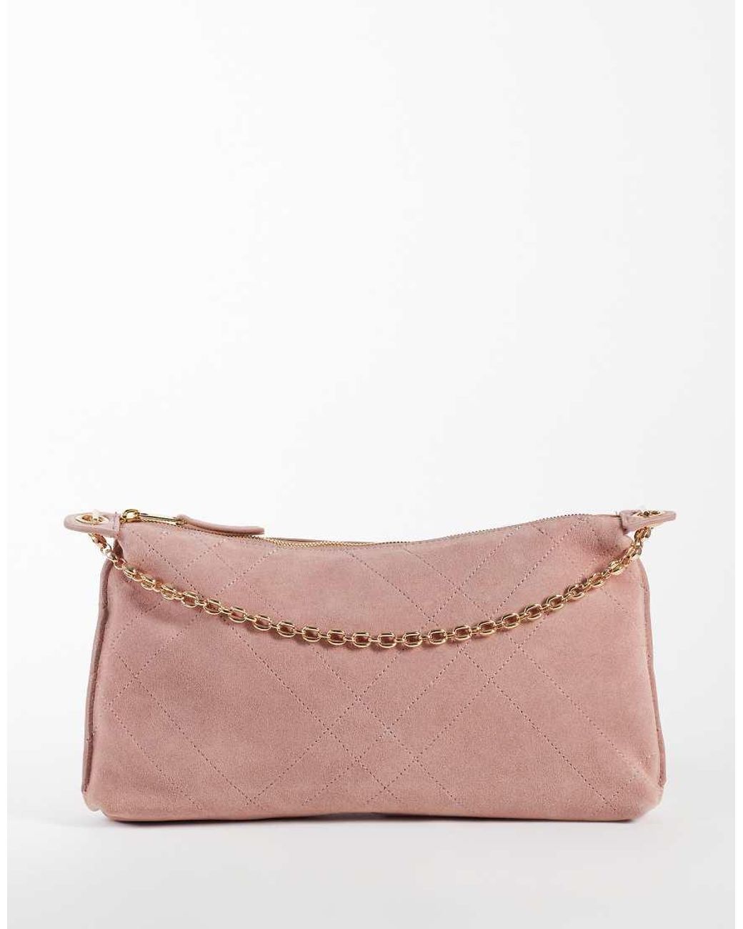 Mango Pink 100% Leather Suede Shoulder Bag With Chain Strap