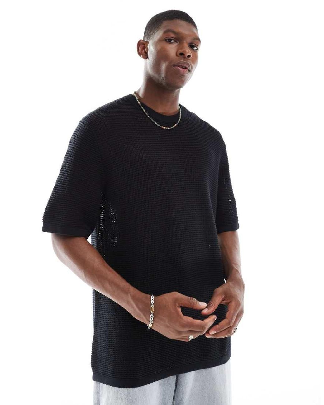 Jack & Jones Black Crochet T-shirt for men