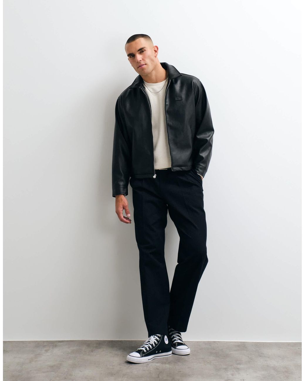 Obey Black Workman Faux Leather Jacket for men