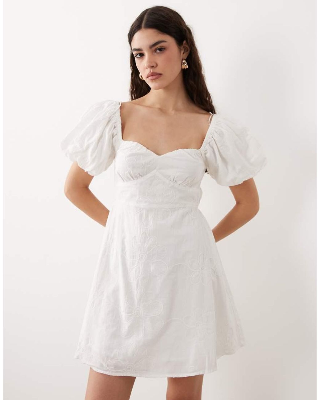 New Look White Cornelli Puff Sleeve Mini Dress
