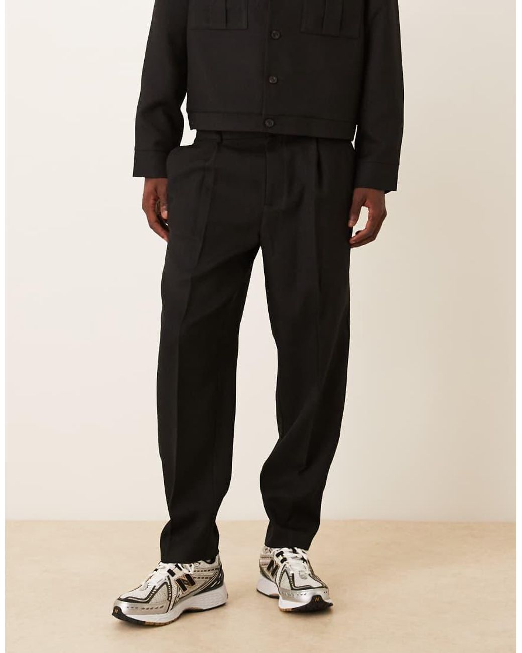 ASOS Black Oversized Tapered Tailored Pants With Quarter Elasticized Waist for men
