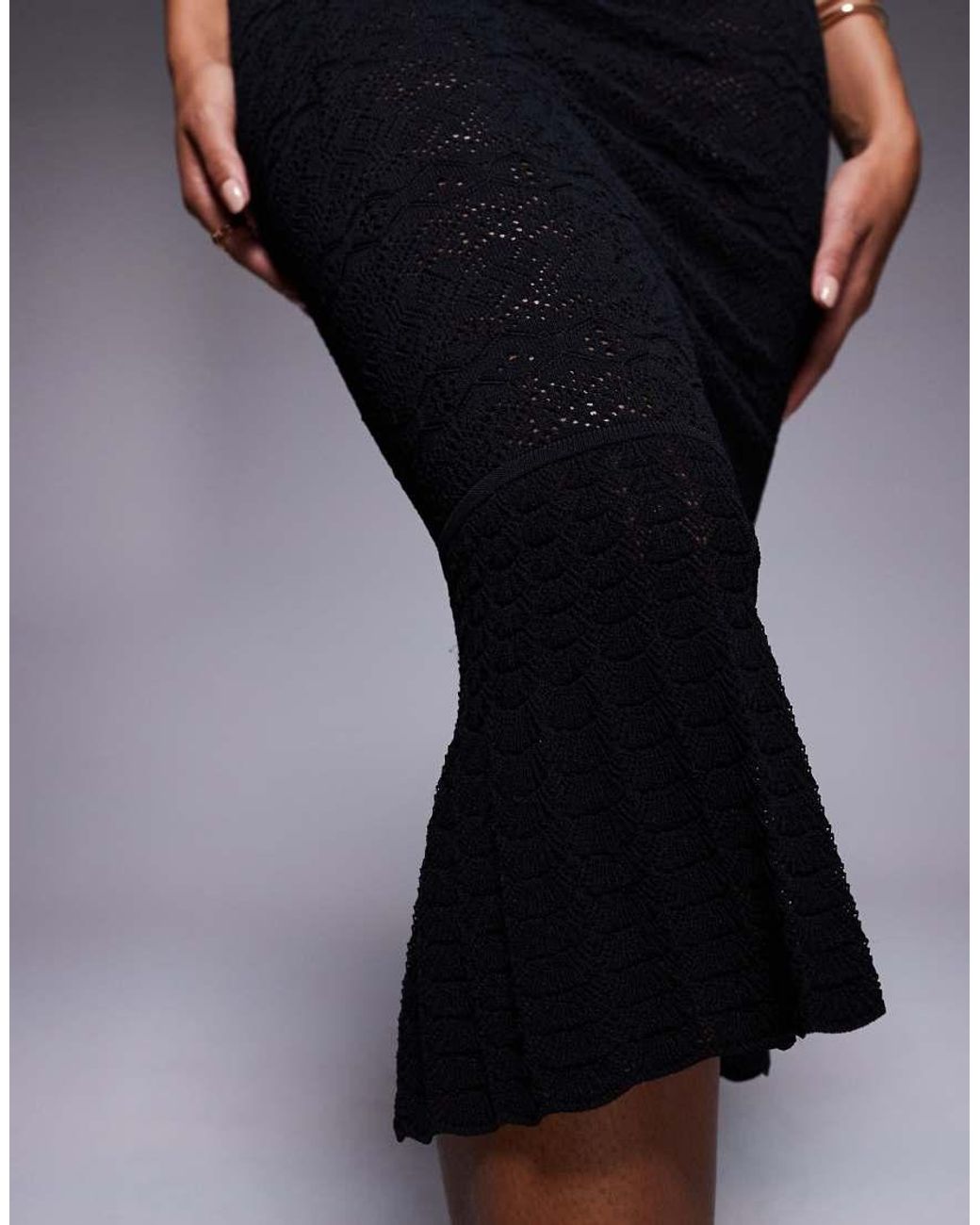 Oh Polly Blue Pointelle Knit Maxi Skirt