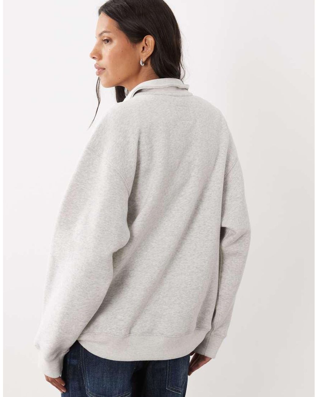 Abercrombie & Fitch White Front Logo 1/4 Zip Sweatshirt
