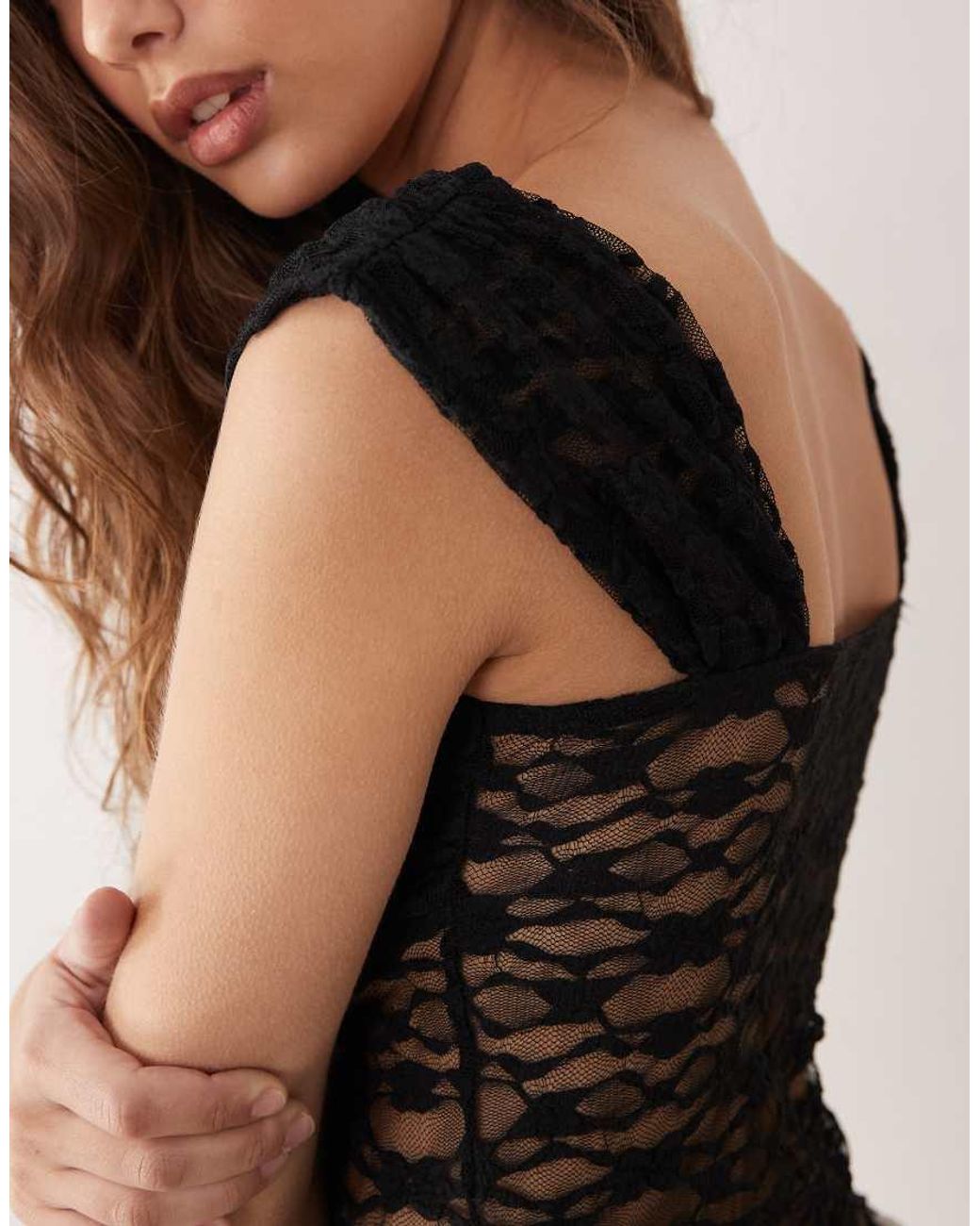Miss Selfridge Brown Lace Top