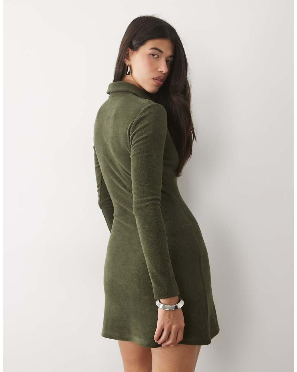 ASOS Green Soft Cord Long Sleeve Polo Mini Dress