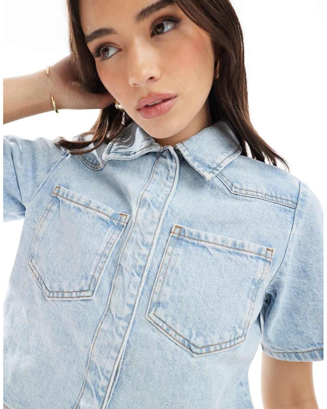 ASOS Cropped Denim Overhemd in het Blue