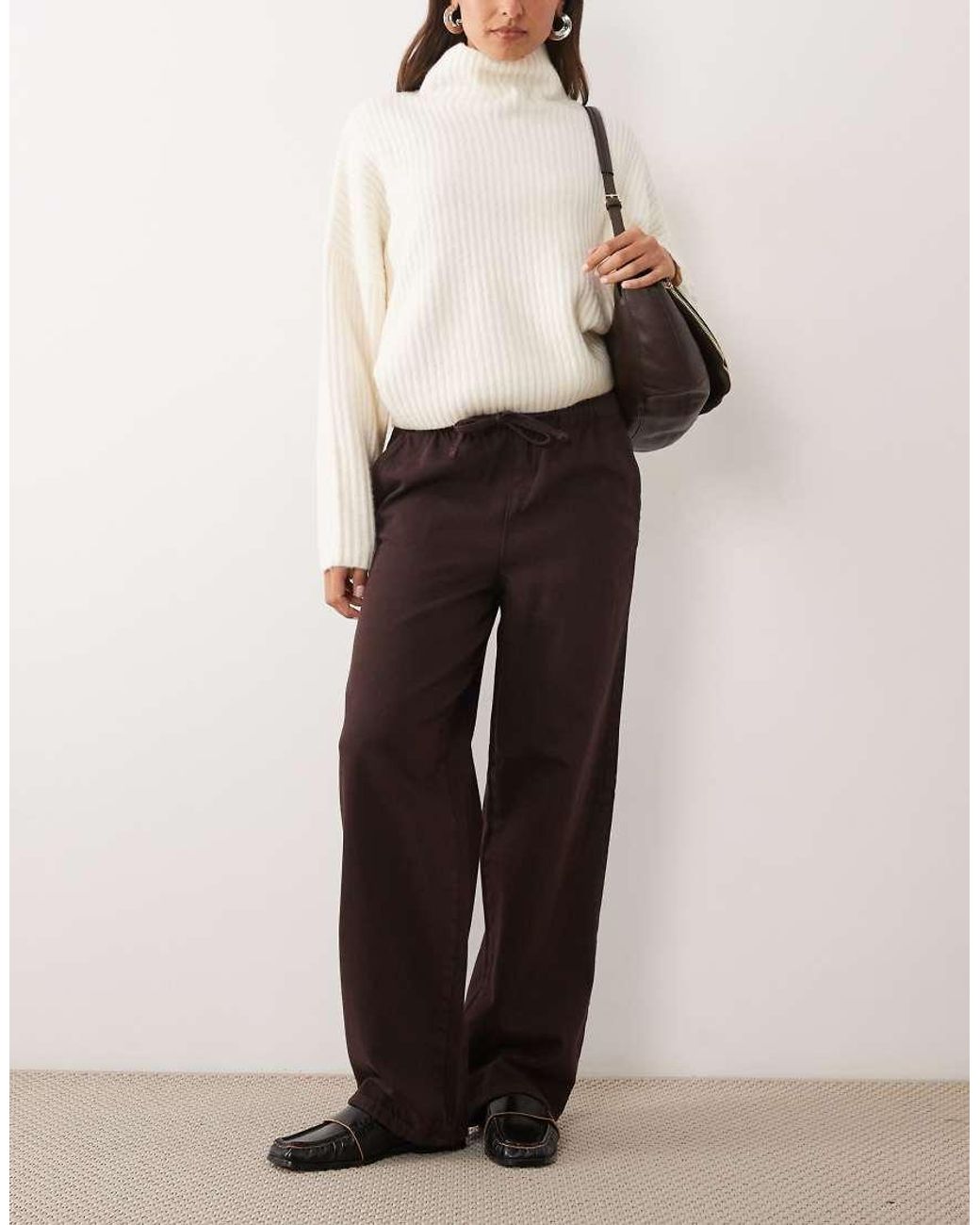 New Look Brown Pull On Chambray Wide Leg Jeans