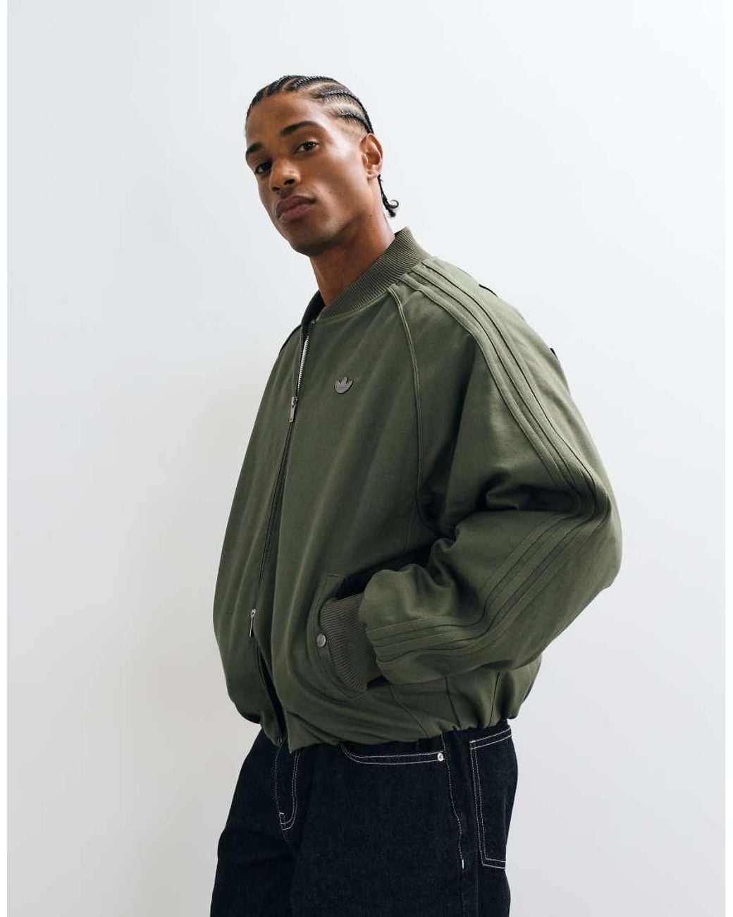 Adidas Originals Green Faux Leather Bomber Jacket for men