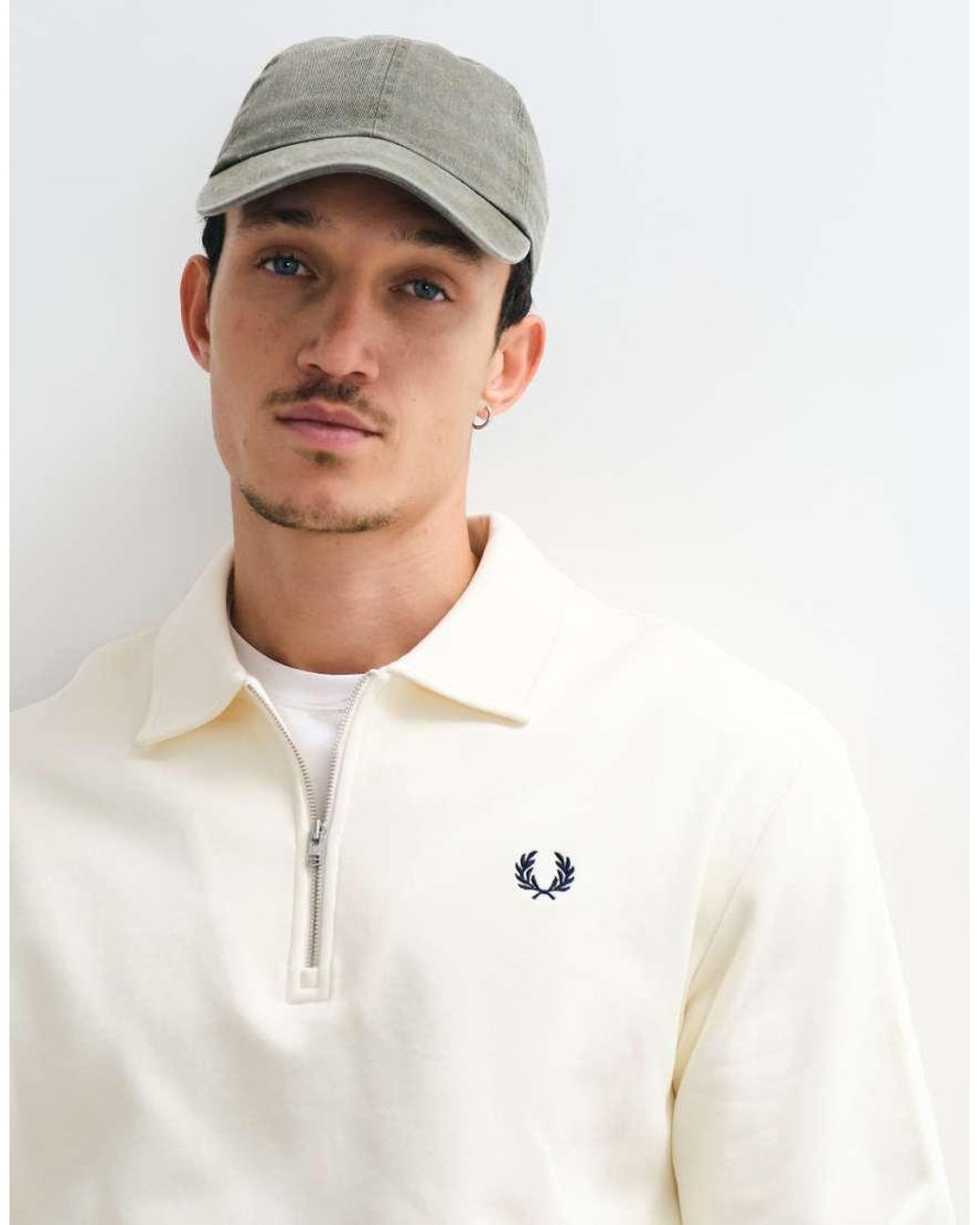 Fred Perry Gray Half Zip Collared Sweatshirt for men
