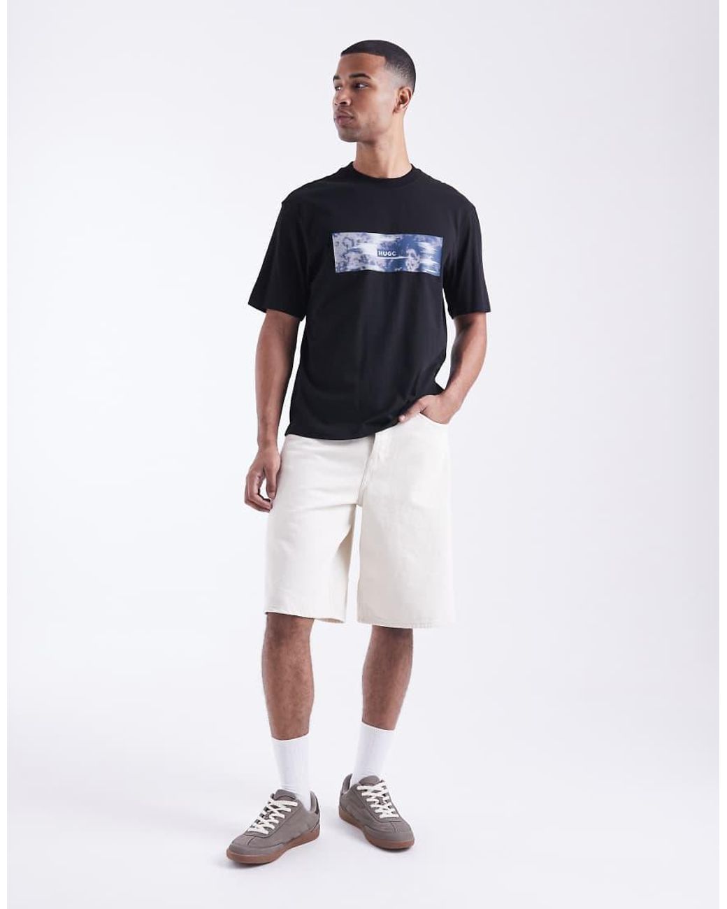 HUGO Blue Napolux Blurred Box Logo Print T-shirt for men