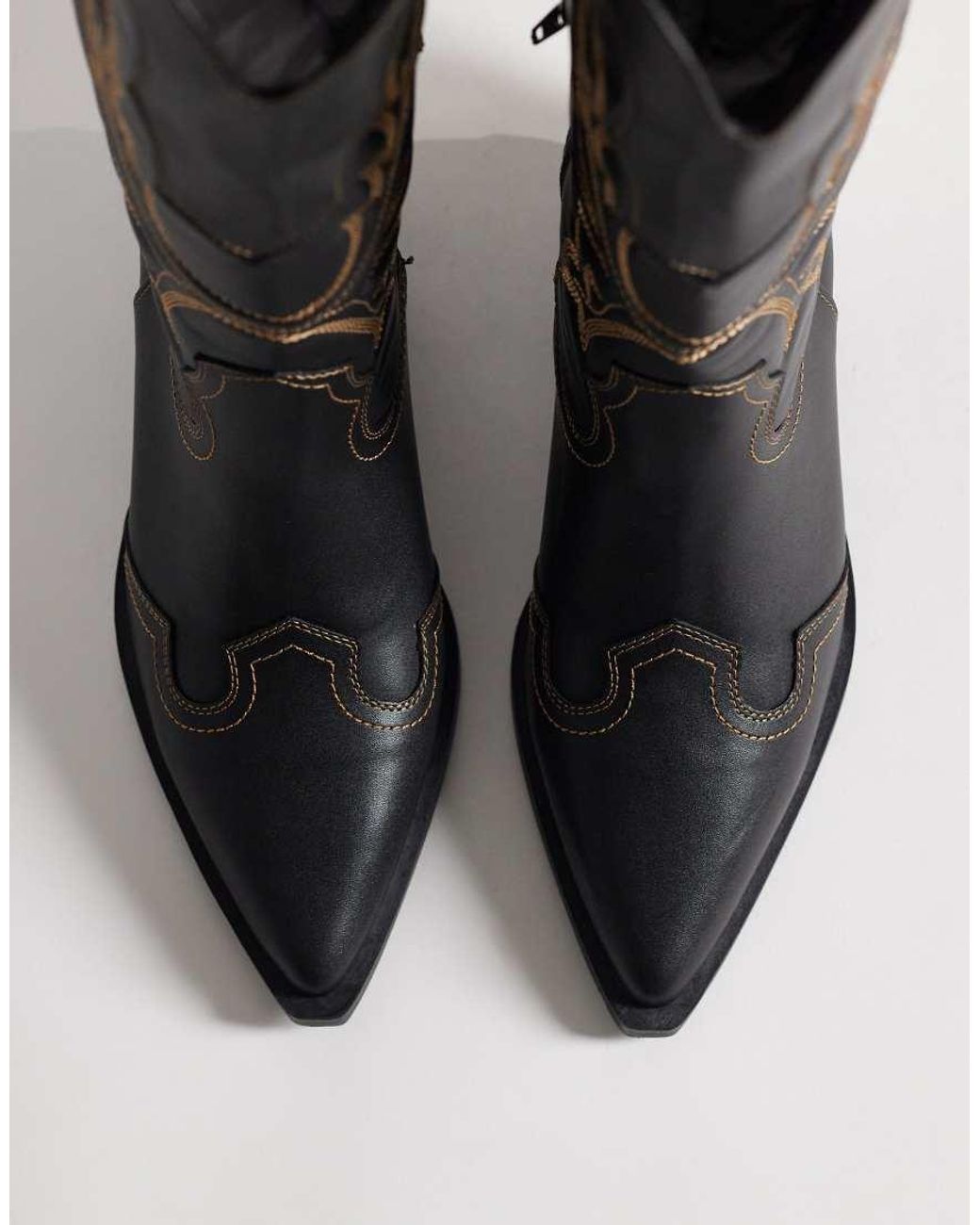 ASOS Black Curve Celestine Flat Western Knee Boots