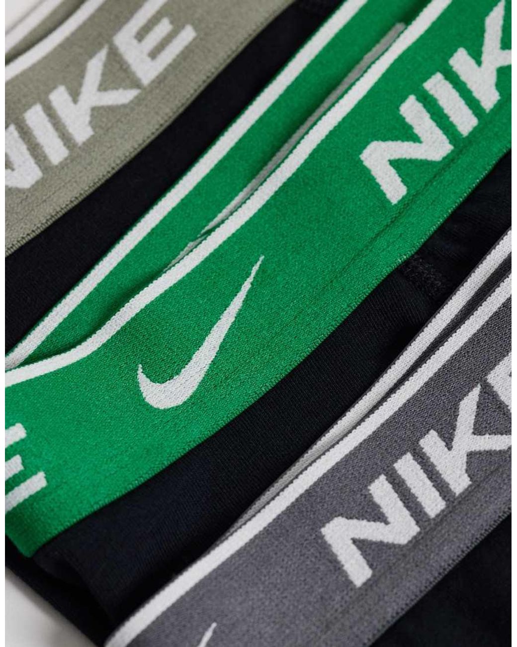 Nike Blue Dri-fit Essential Cotton 3 Pack Boxer Briefs With Green/gray Waistbands for men