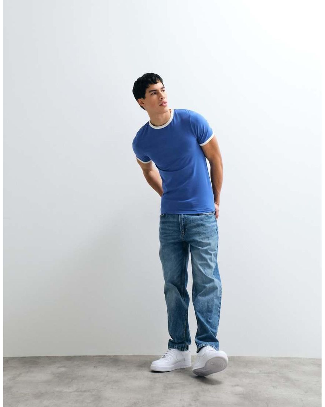 ASOS Blue Muscle Fit T-shirt With Ringer Detail for men