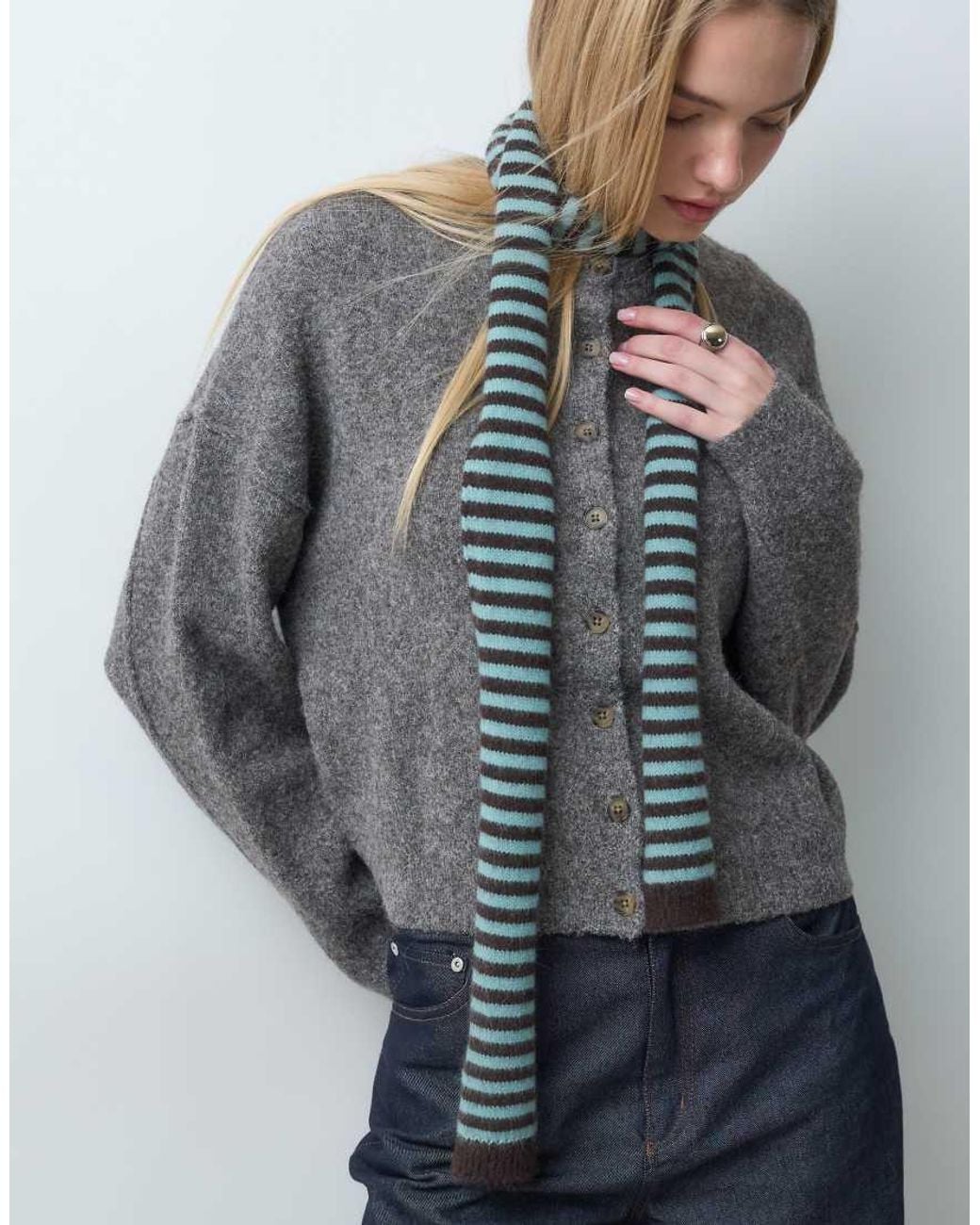 Accessorize Gray Knit Skinny Scarf