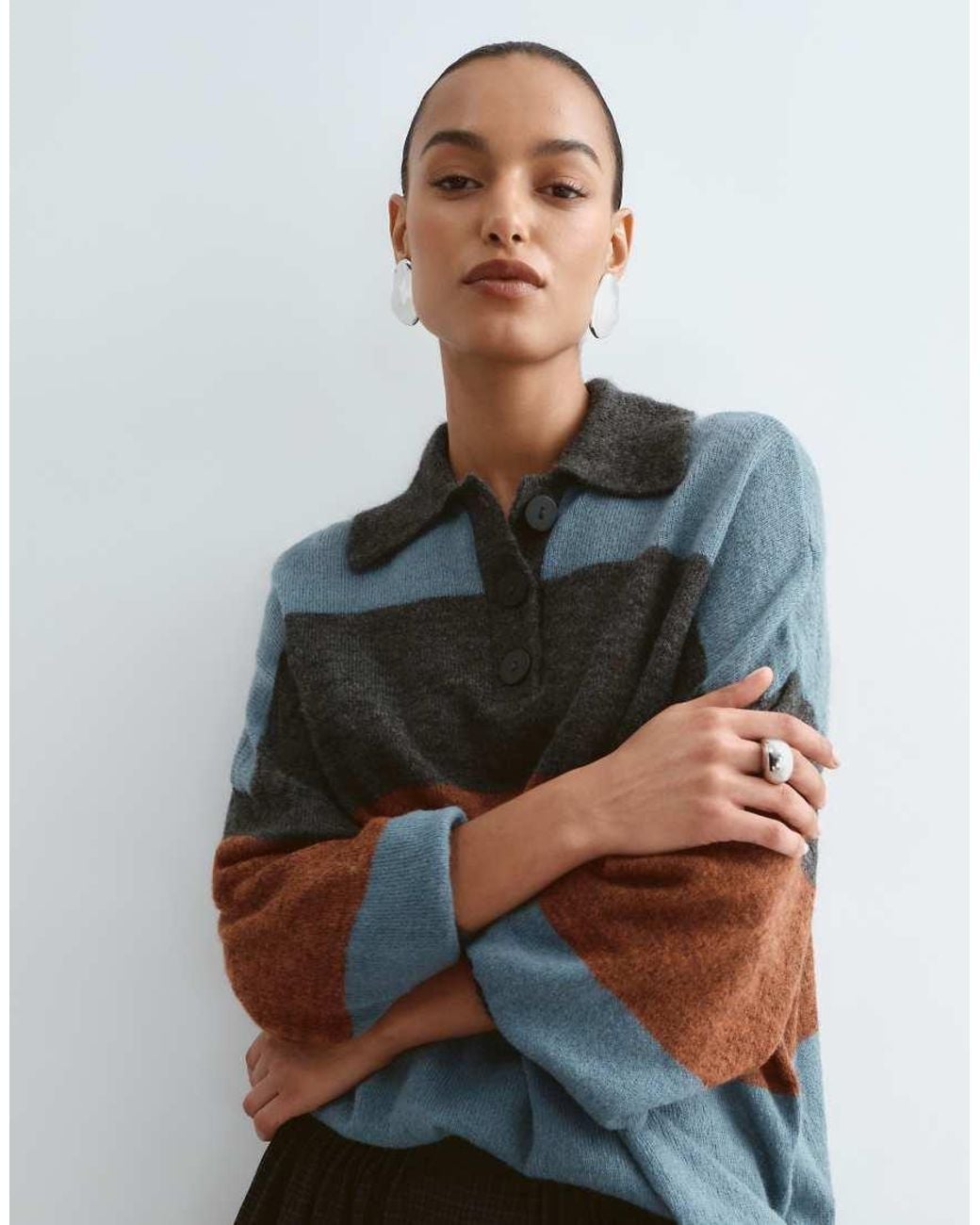 ARRANGE Black Knitted Oversized Grandad Shirt