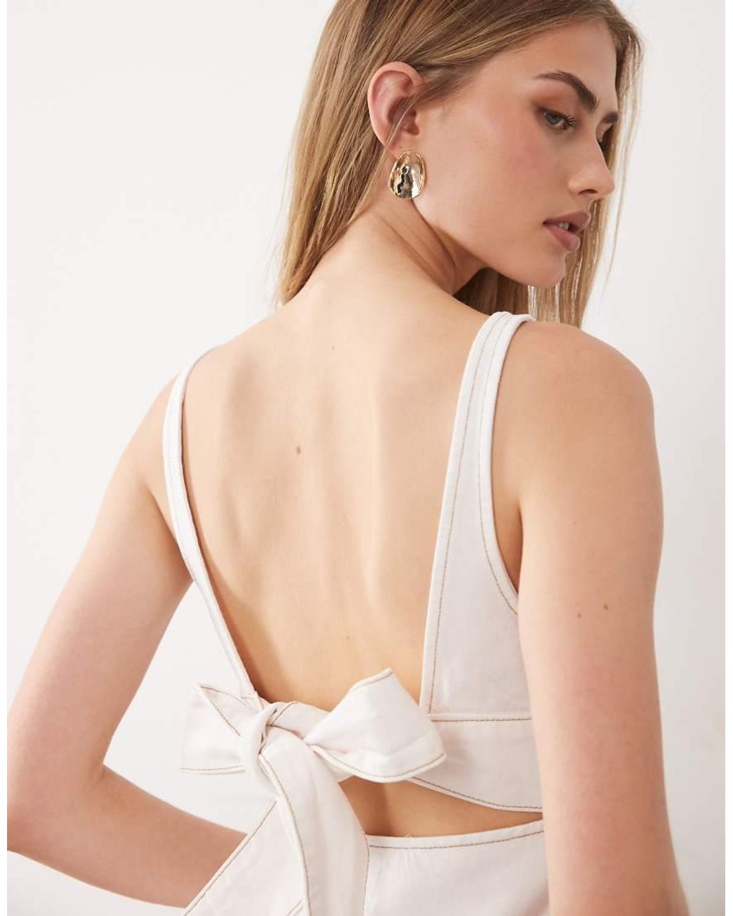 ASOS Natural Denim Peplum Top With Bow Back Detail
