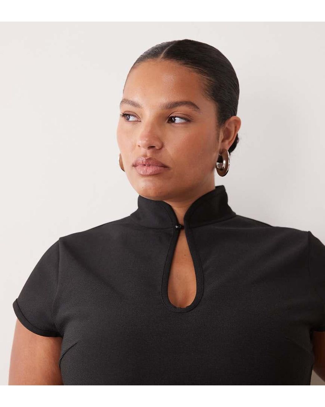 ASOS Black Asos Design Curve High Neck Collar Cut Out Top With Hook And Bar Detail