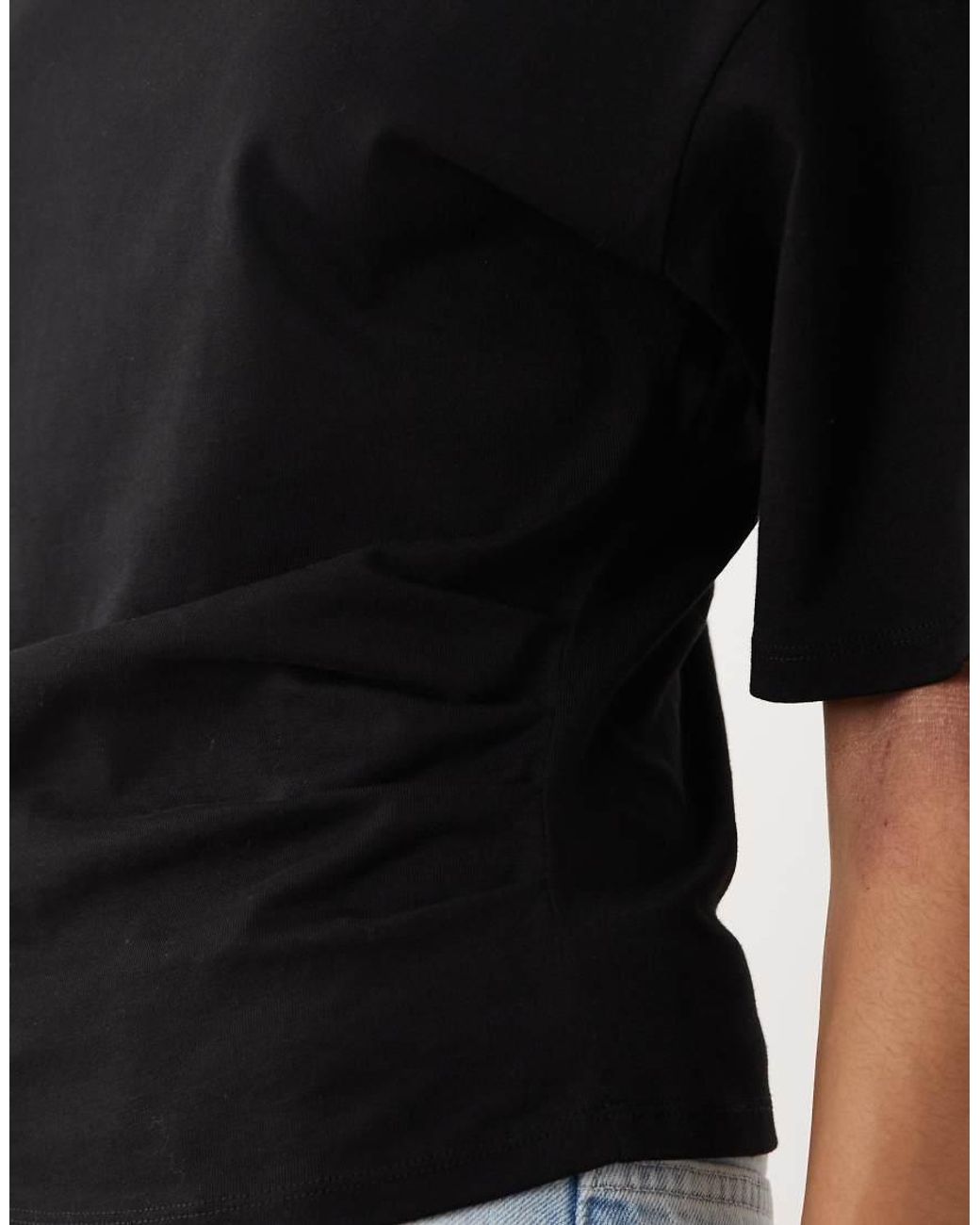 Mango Black 100% Cotton Ruched Side T-shirt