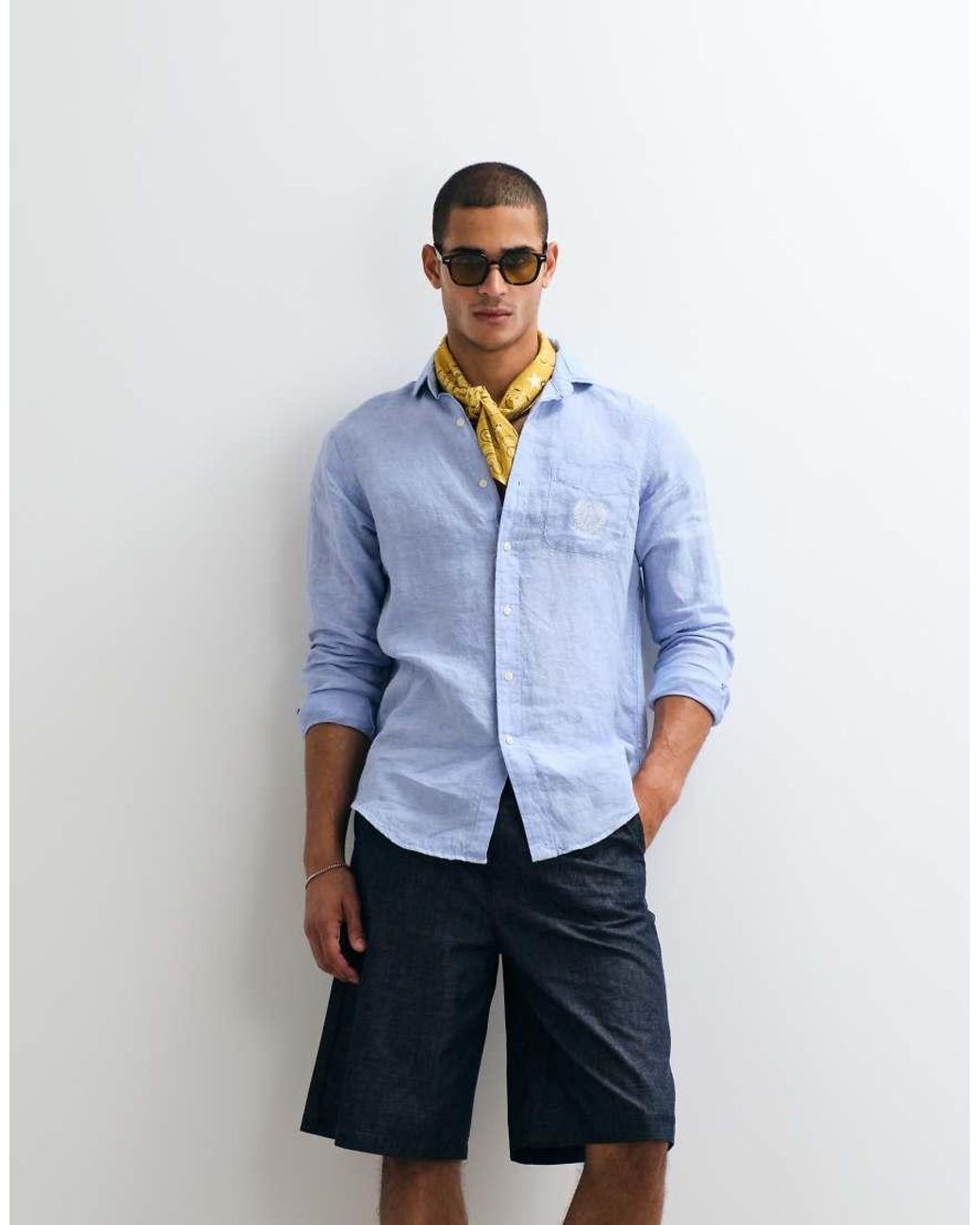 Polo Ralph Lauren Blue Wimbledon Capsule Crest Embroidered Pocket Linen Shirt for men