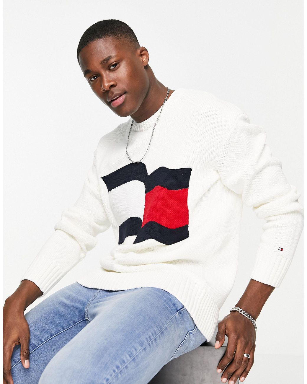 Tommy Hilfiger Big Flag Knit Jumper Knit in White for Men | Lyst