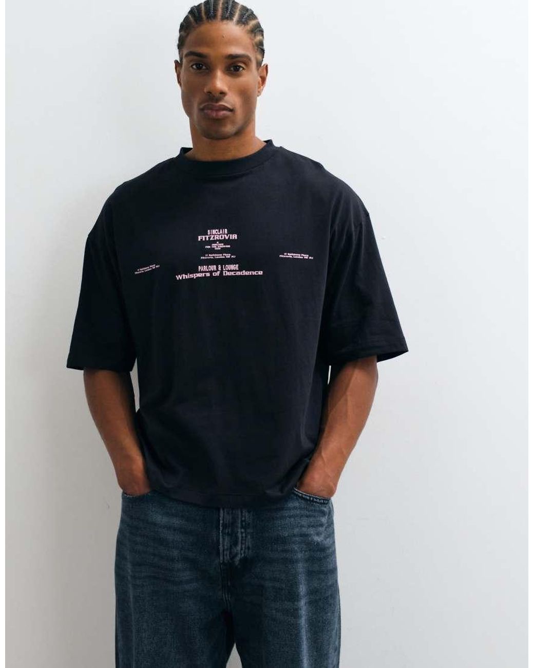ASOS Black Boxy Oversized T-shirt With Text Graphic for men