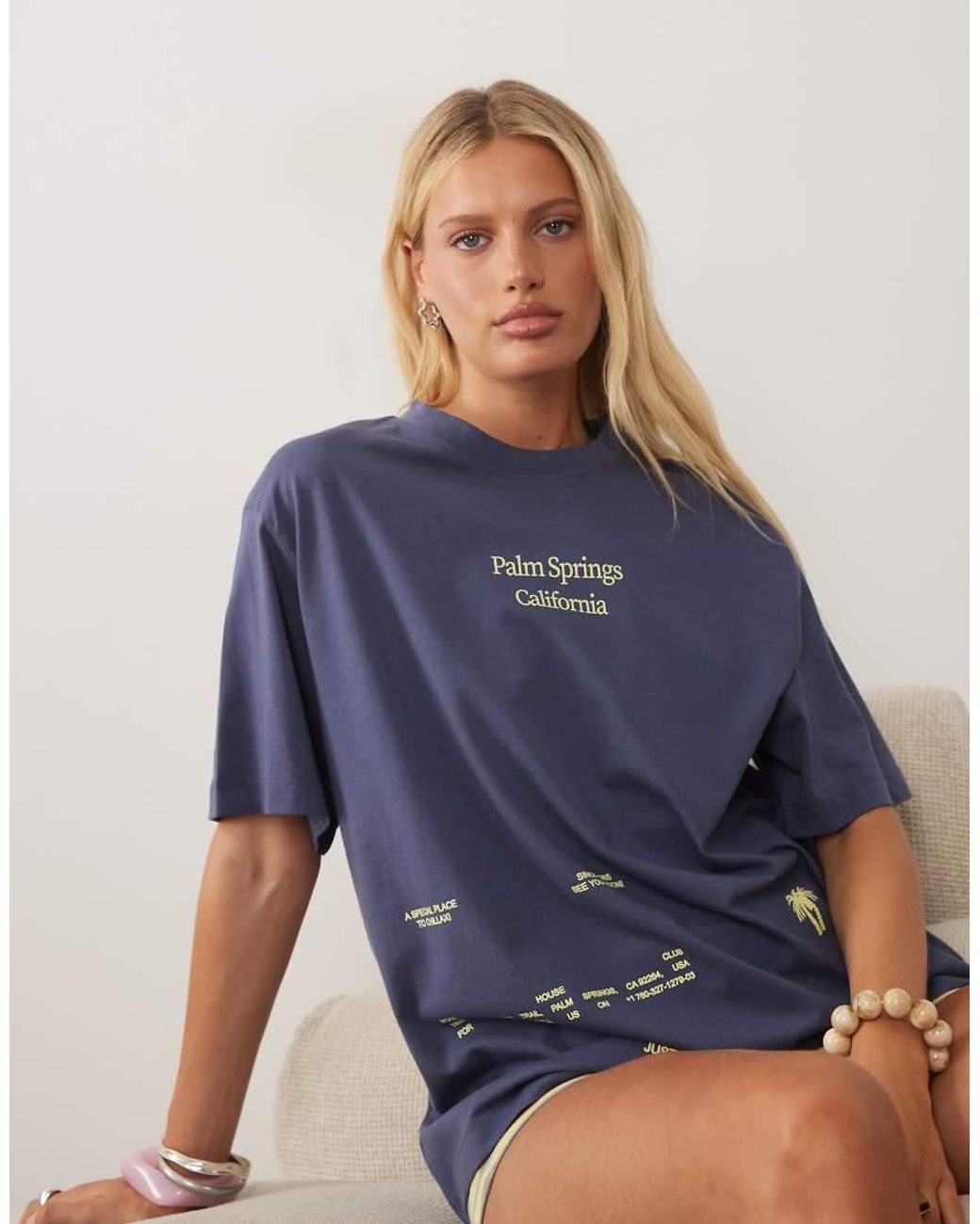 ASOS Blue Oversized T-shirt With Palm Springs Graphic