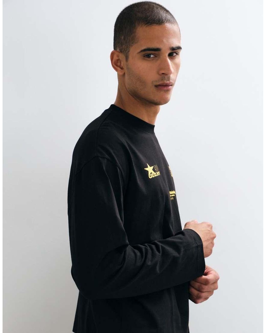 ASOS Blue Boxy Oversized Long Sleeve Top With Logo Print for men