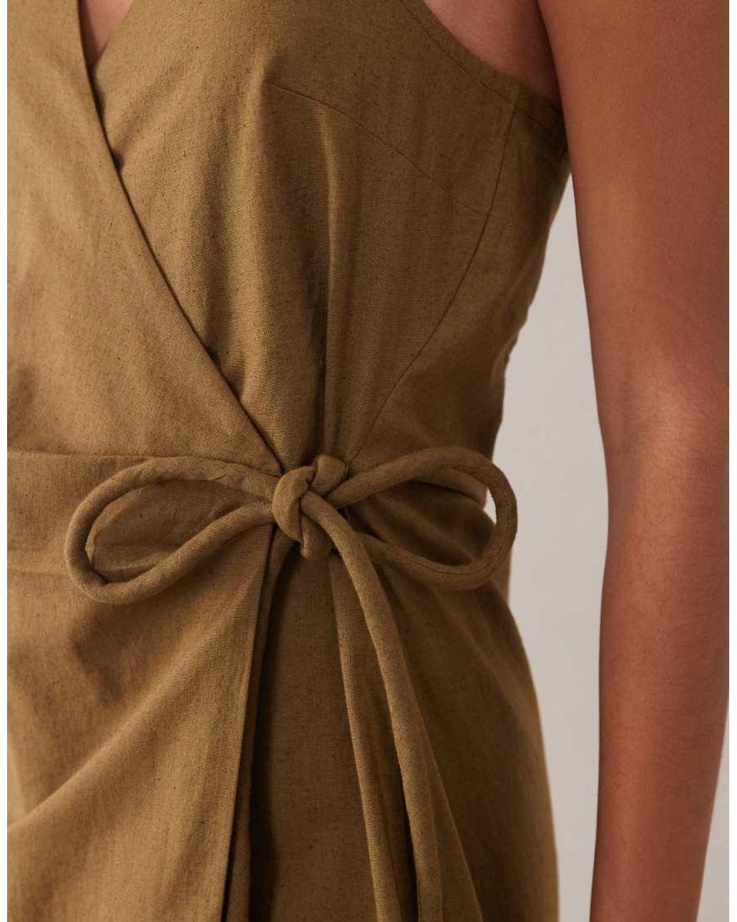 ASOS Brown Cotton Linen Halter Neck Wrap Maxi Sundress