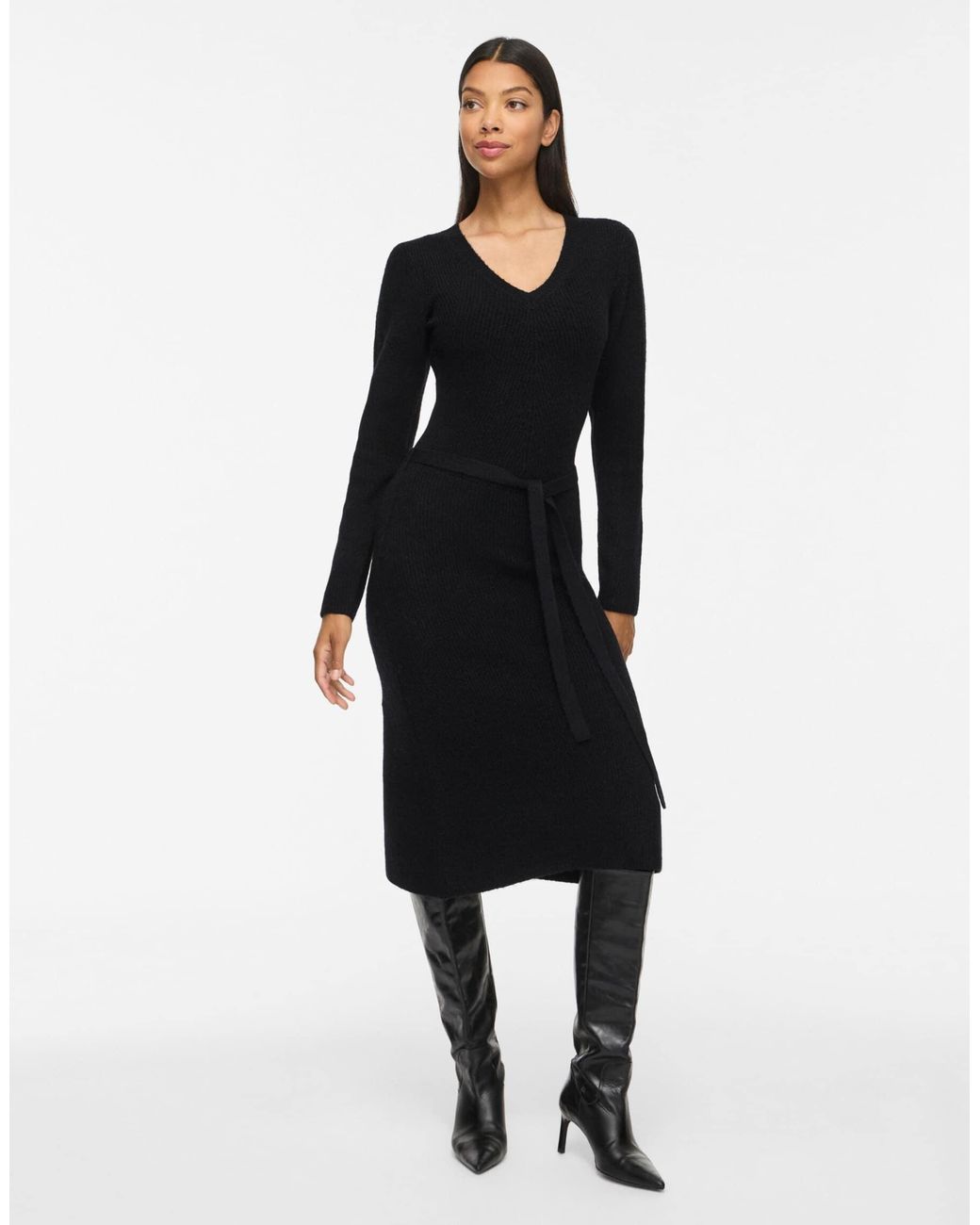 Vila Black Vigry midikleid mit v-ausschnitt und langen ärmeln
