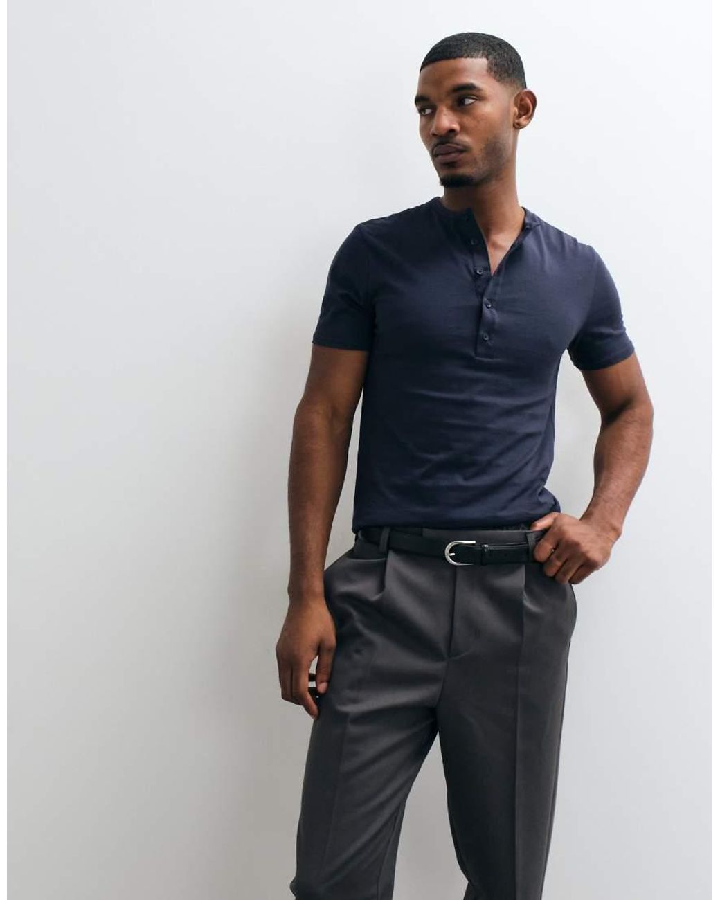 ASOS Blue Slim Fit T-Shirt With Henley Neck for men