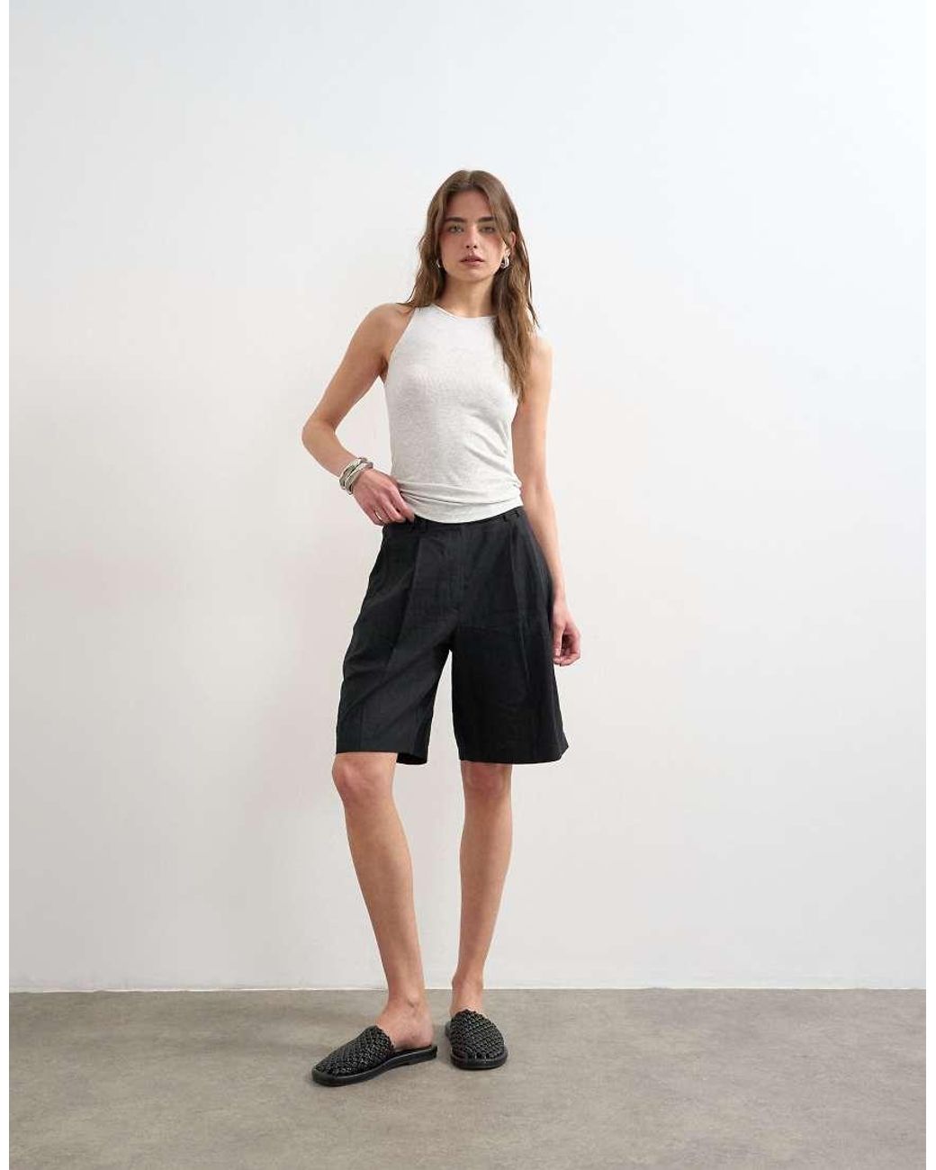 TOPSHOP Gray Premium Lyocell Blend Soft Rib Racer Tank Top
