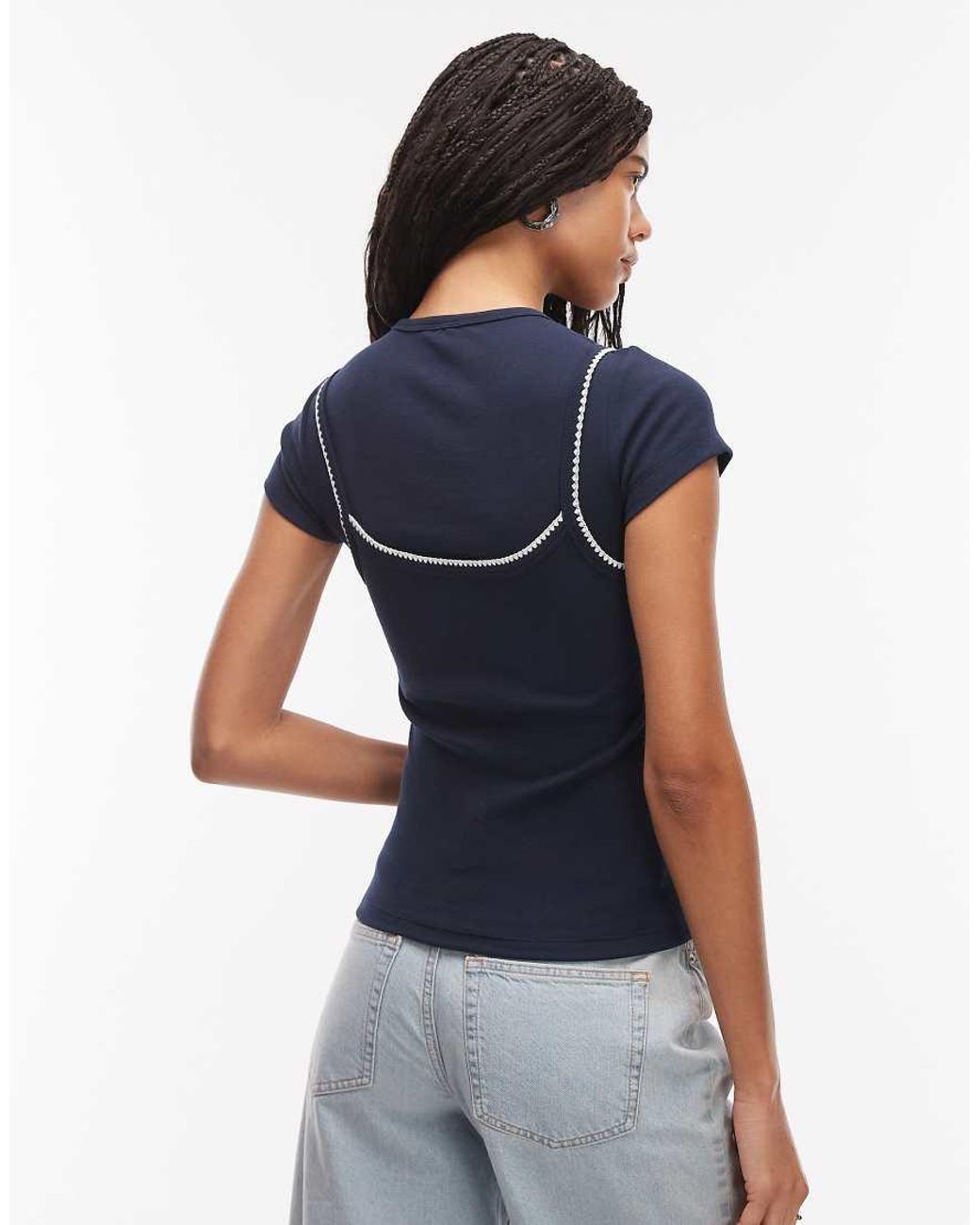 ASOS Blue Short Sleeve Double Layer Top