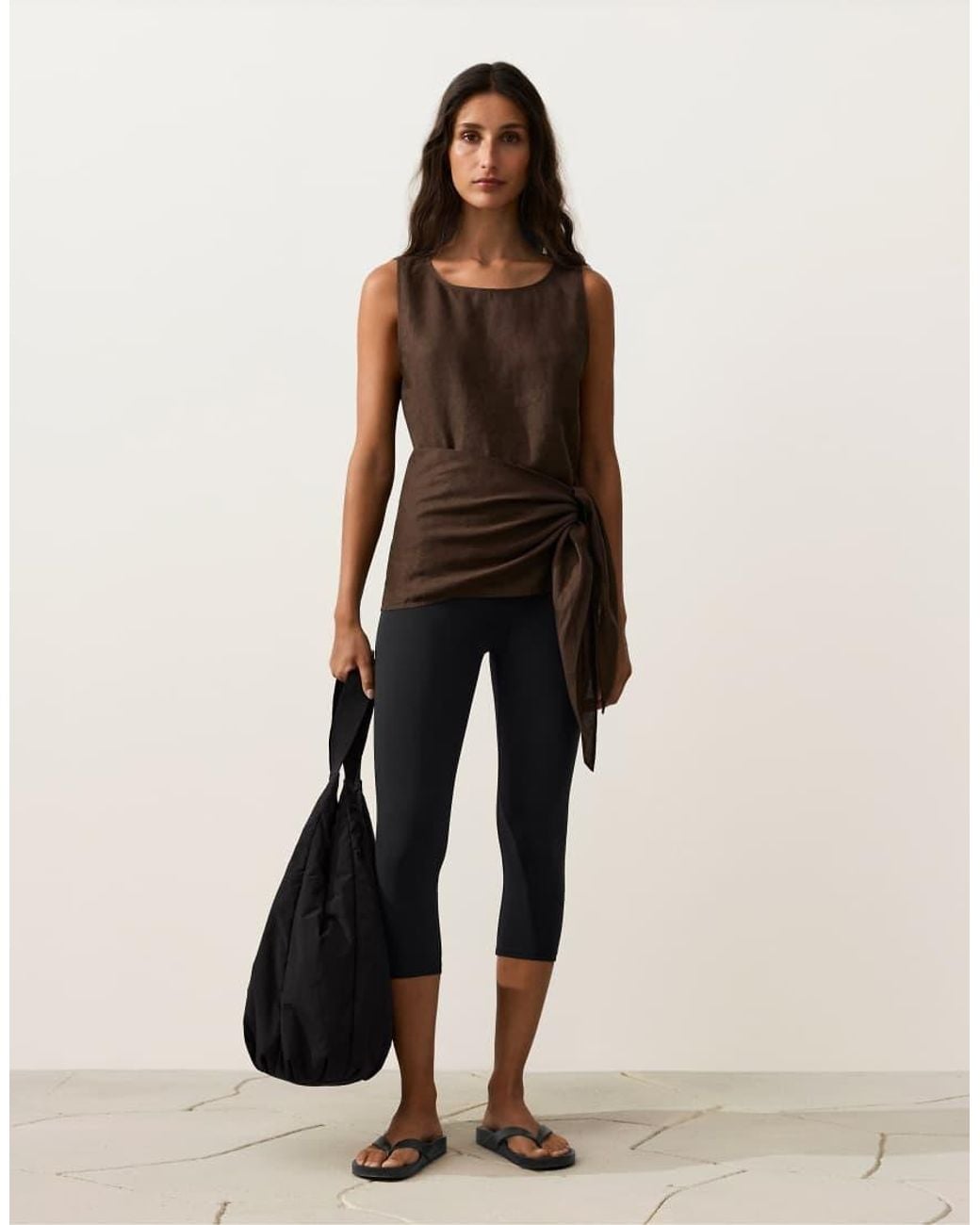 Oysho Black Sleeveless Top With 100% Linen Scarf