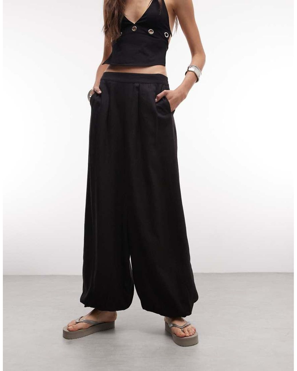 ASOS Black Asos Design Tall Linen Blend Balloon Trouser