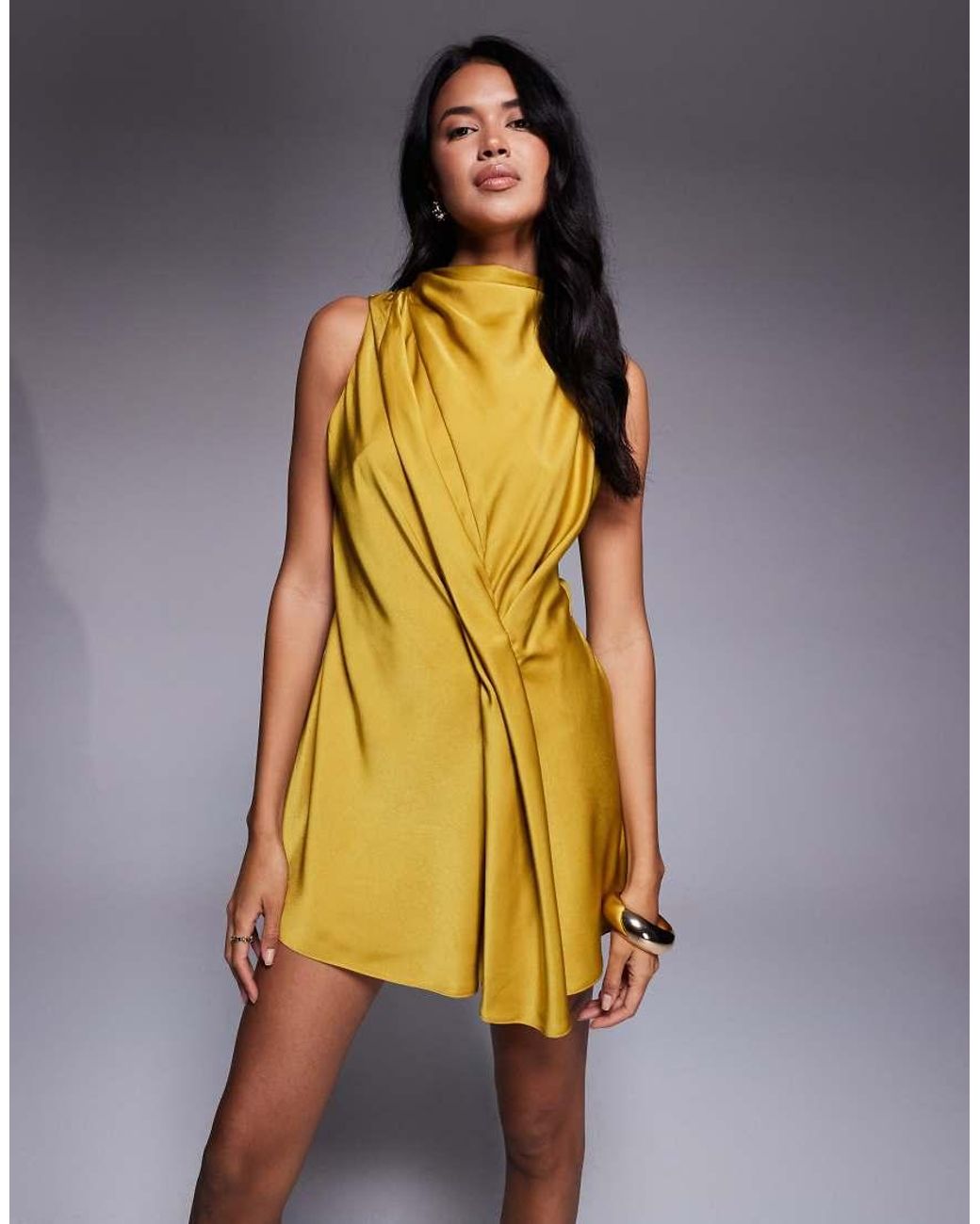 ASOS Metallic High Neck Drape Satin Playsuit