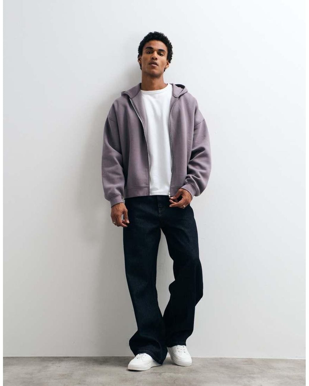 ASOS Purple Extreme Oversized Zip Through Hoodie With Side Seam Pockets for men