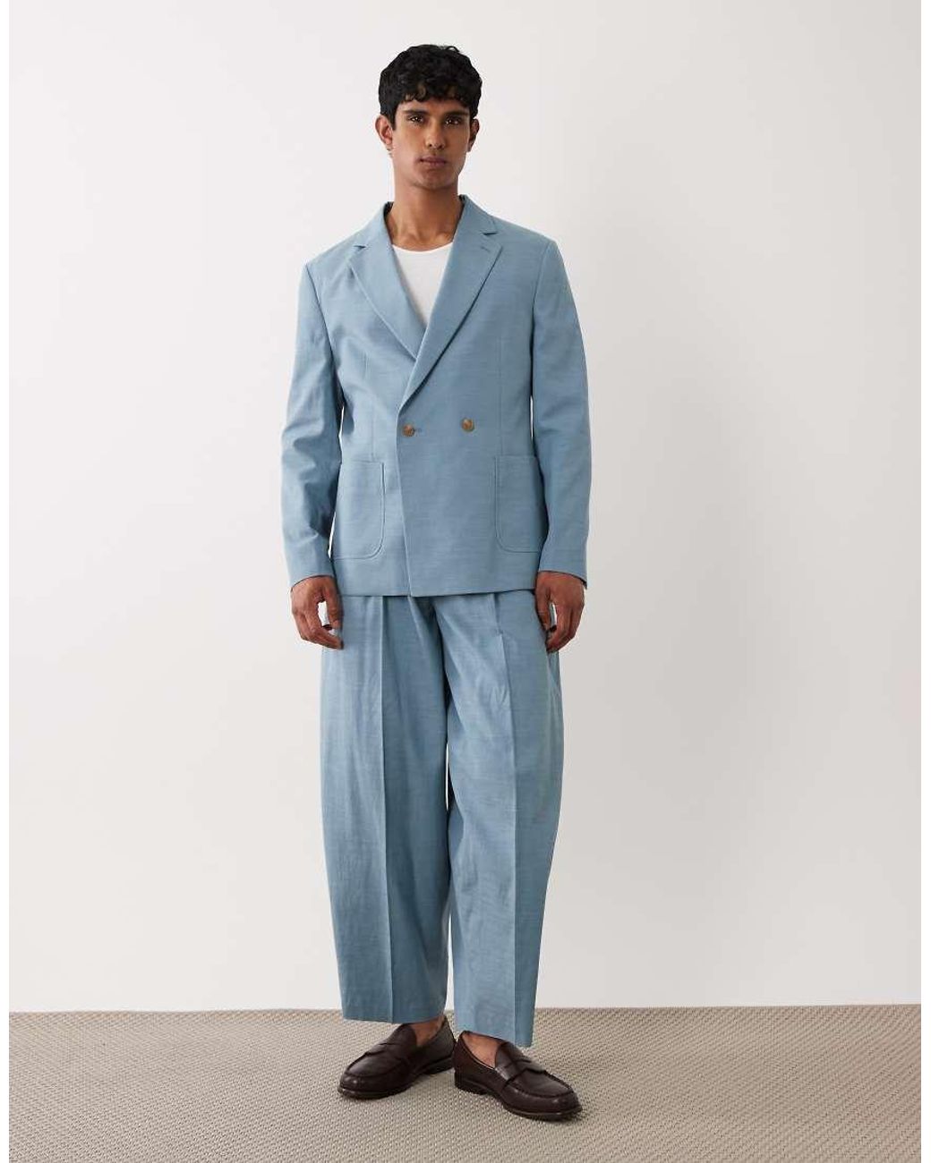 ASOS Blue Regular Double Breasted Suit Jacket for men