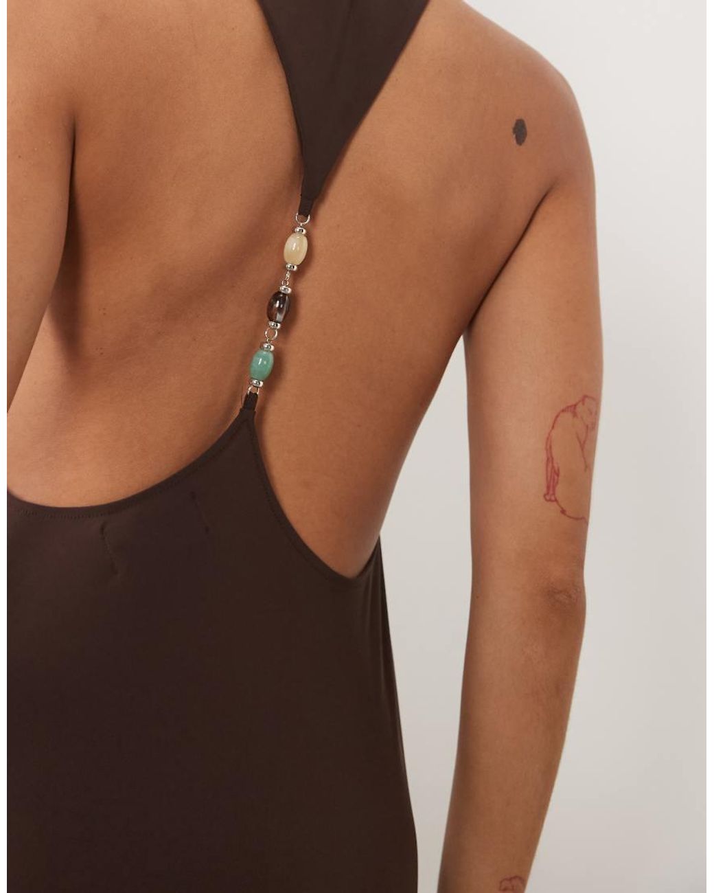 ASOS Brown Sculpting High Neck Maxi Dress With Open Back And Trim Detail