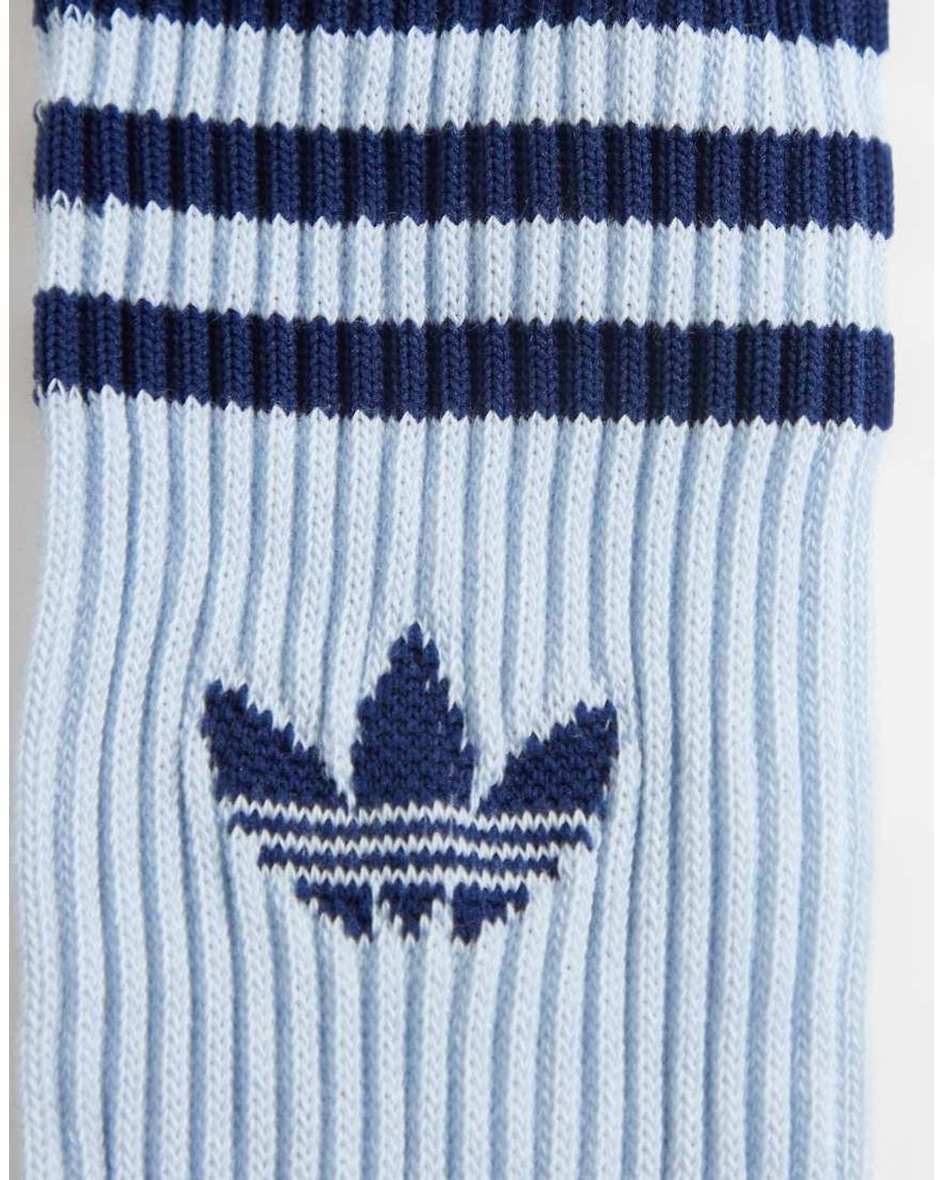 Adidas Originals Blue 3 Pack Three Stripe Crew Socks