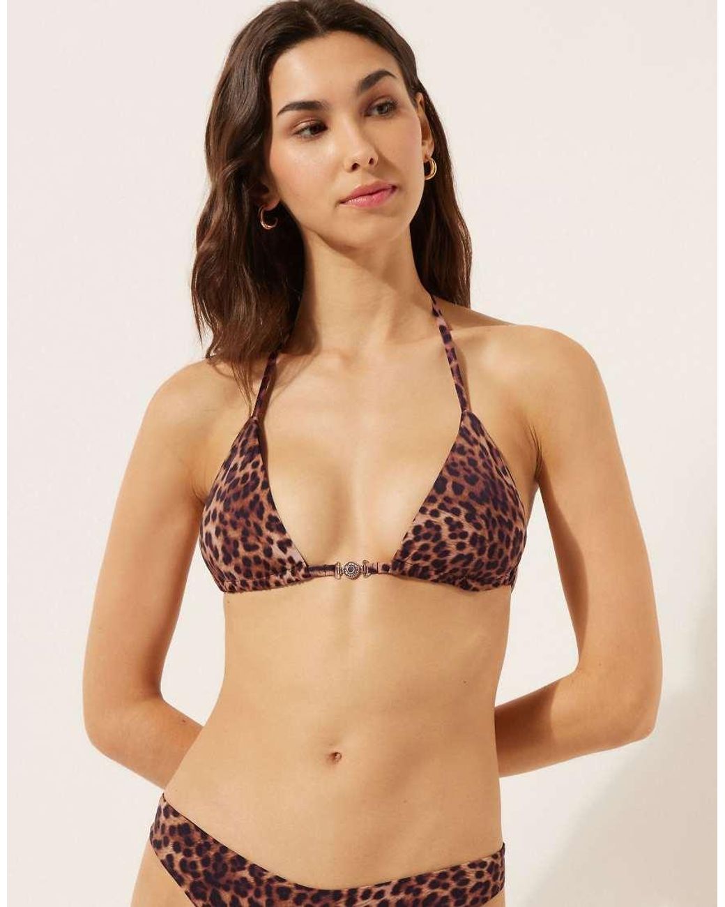Calzedonia Brown Triangle Bikini Top Animalier
