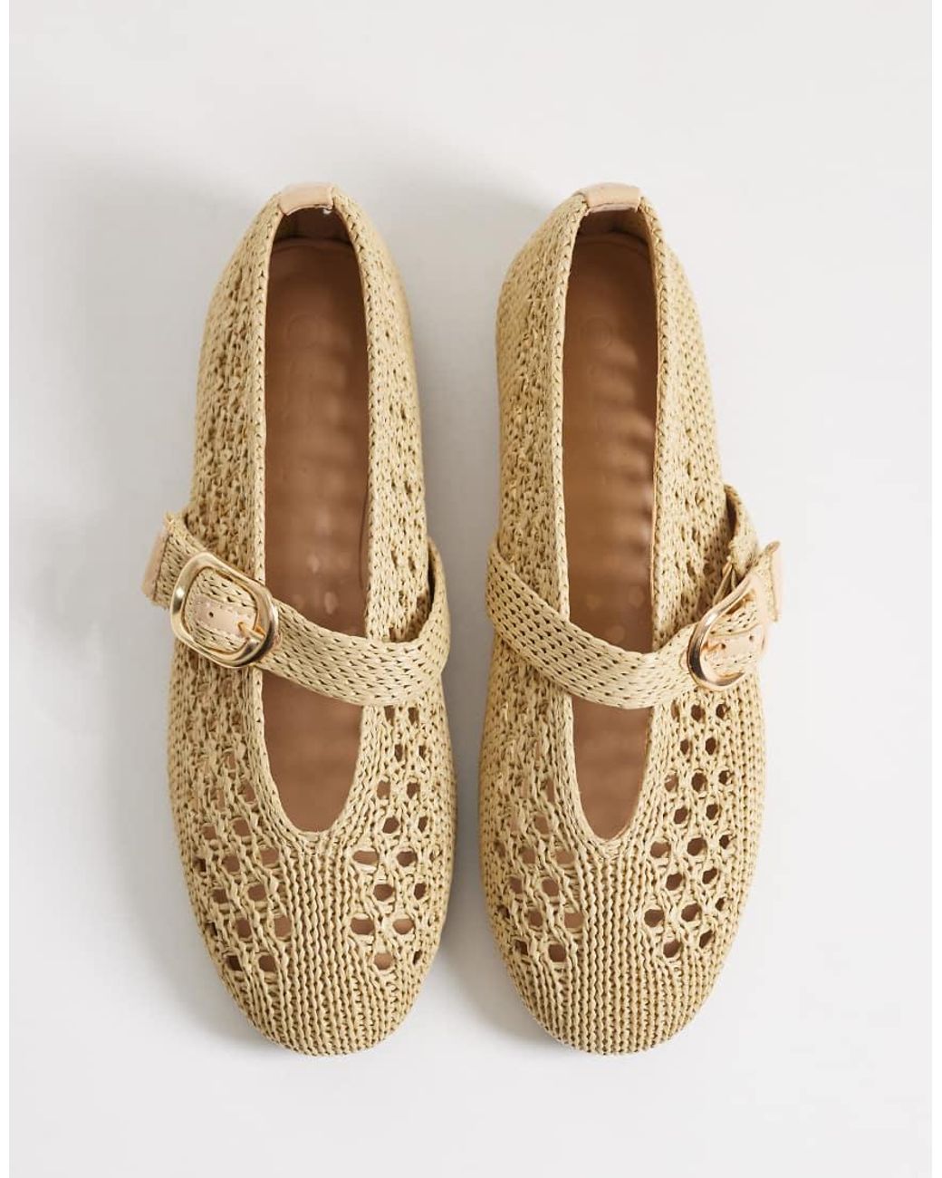 SEQWL Wide Fit Woven Ballet Flat With Buckle Detail in Natural | Lyst UK