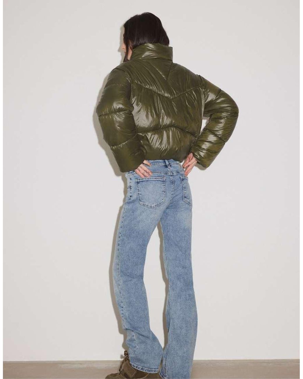 Stradivarius Blue Cropped High Neck Padded Jacket