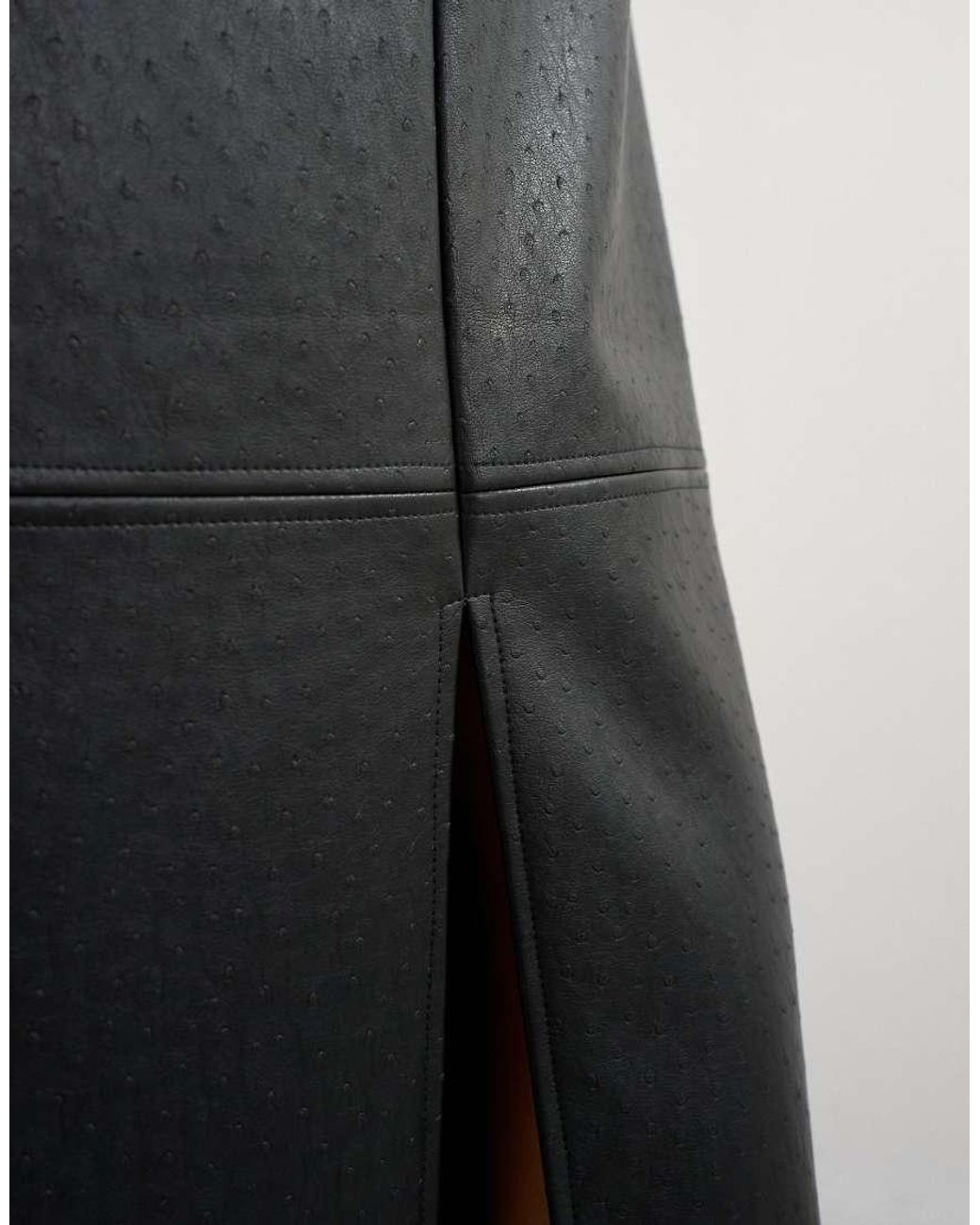 TOPSHOP Black Faux Leather Topstitch Column Maxi Skirt