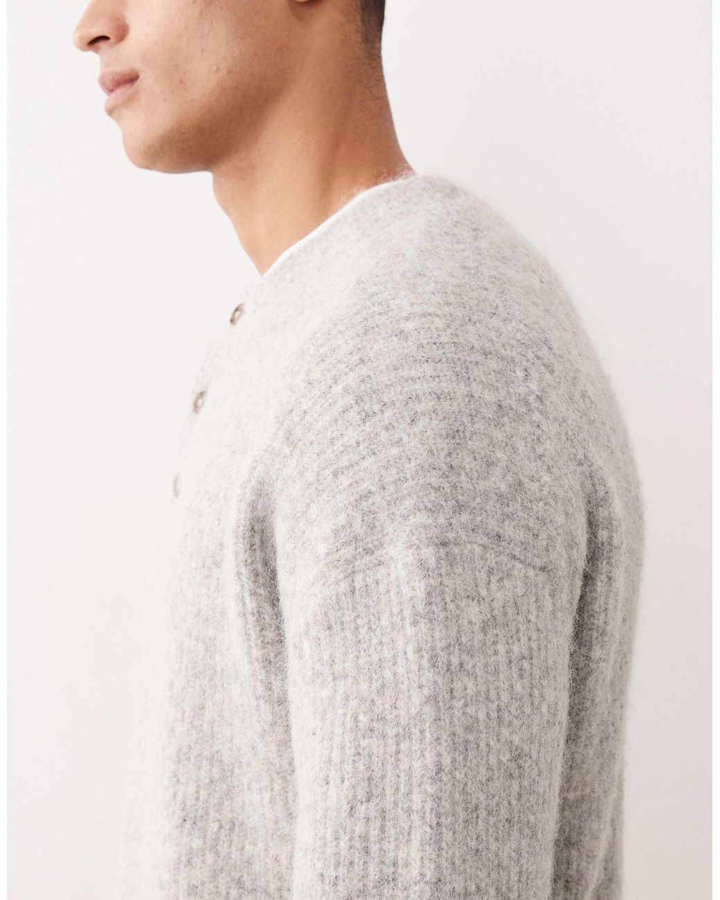 ASOS Gray Relaxed Knitted Wool Mix Henley Neck Jumper for men